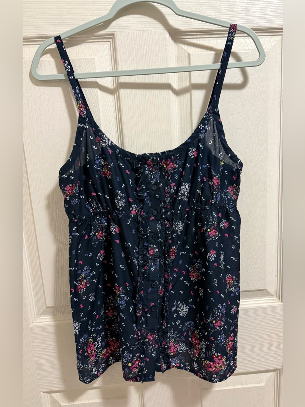 GAP Navy Floral Button-Front Cami with Pink Accents
